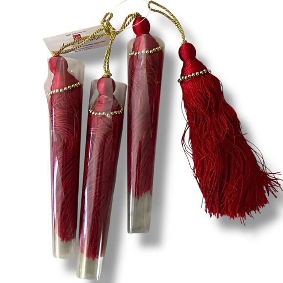 Home Interiors 7” Long Red Tassels w/ Gold  Christmas Decor Set Of 12 Total Tree - Picture 5 of 7